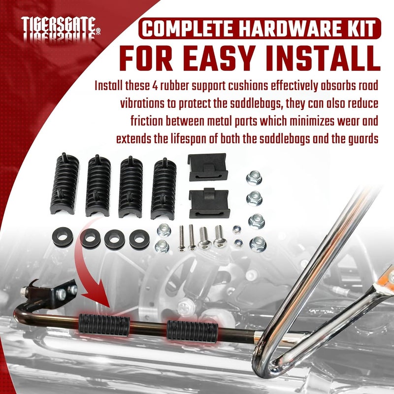 TIGERSGATE Gloss Black Rear Saddlebag Guards complete Kit for 2014-Later Harley Touring Street Road Glide Electra Glide Road King - Image 4